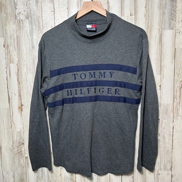 Tommy Hilfiger Tops - Vintage Tommy Hilfiger‎ Gray Mock Neck Long Sleeve Shirt Spell Out Womens Medium